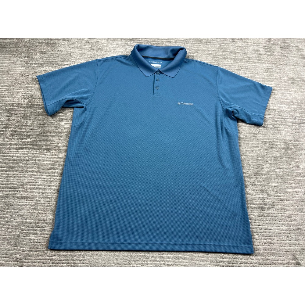 Columbia Polo Shirt Mens XXL Blue Omni-Shade Short Sleeve Textured Performance